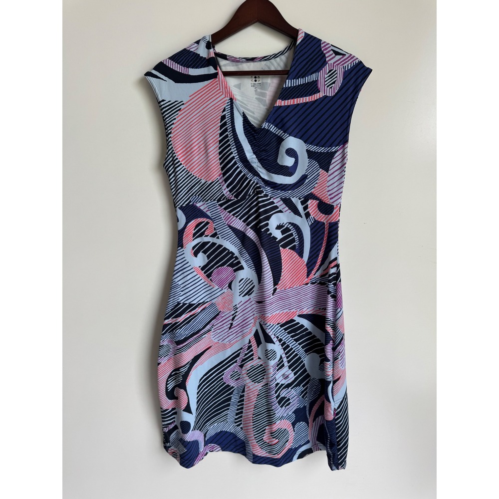 Title Nine Amelia Diamalete Dress Small Navy Pink Abstract Geometric Athleisure